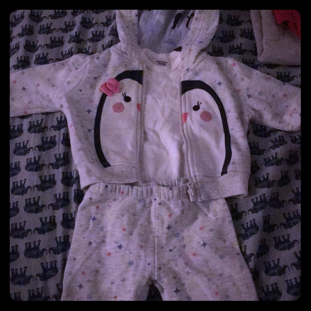 0-3 month penguin outfit with long sleeve onesie